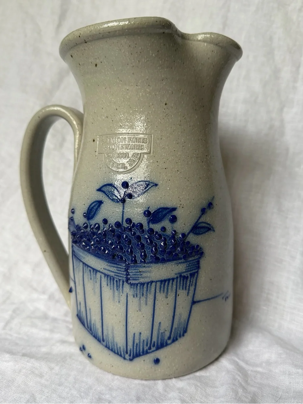 Salmon Falls Stoneware Pitcher Blueberries 1998 Salt Glaze Pottery